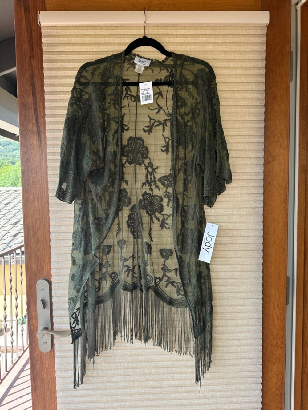 NWT JODY CALIFORNIA Olive Green Lace Fringe Kimono L/XL